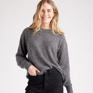 Quince Baby Alpaca-Wool Diamond Stitch Crew Knit Sweater Grey